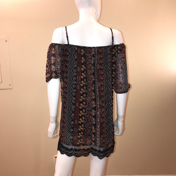 Full Tilt Cold Shoulder Mini Dress Black Lace Trim - Picture 14 of 14